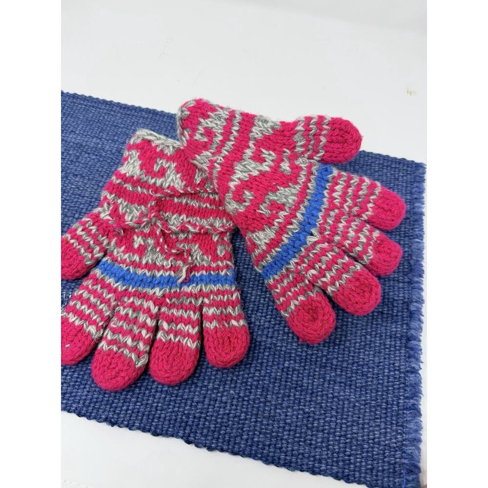 American Eagle Outfitters Y2K Fair Isle Knit Gloves Pink Gray Blue One Size NOS